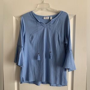 Blue ruffle bell sleeve gauzy blouse size Medium